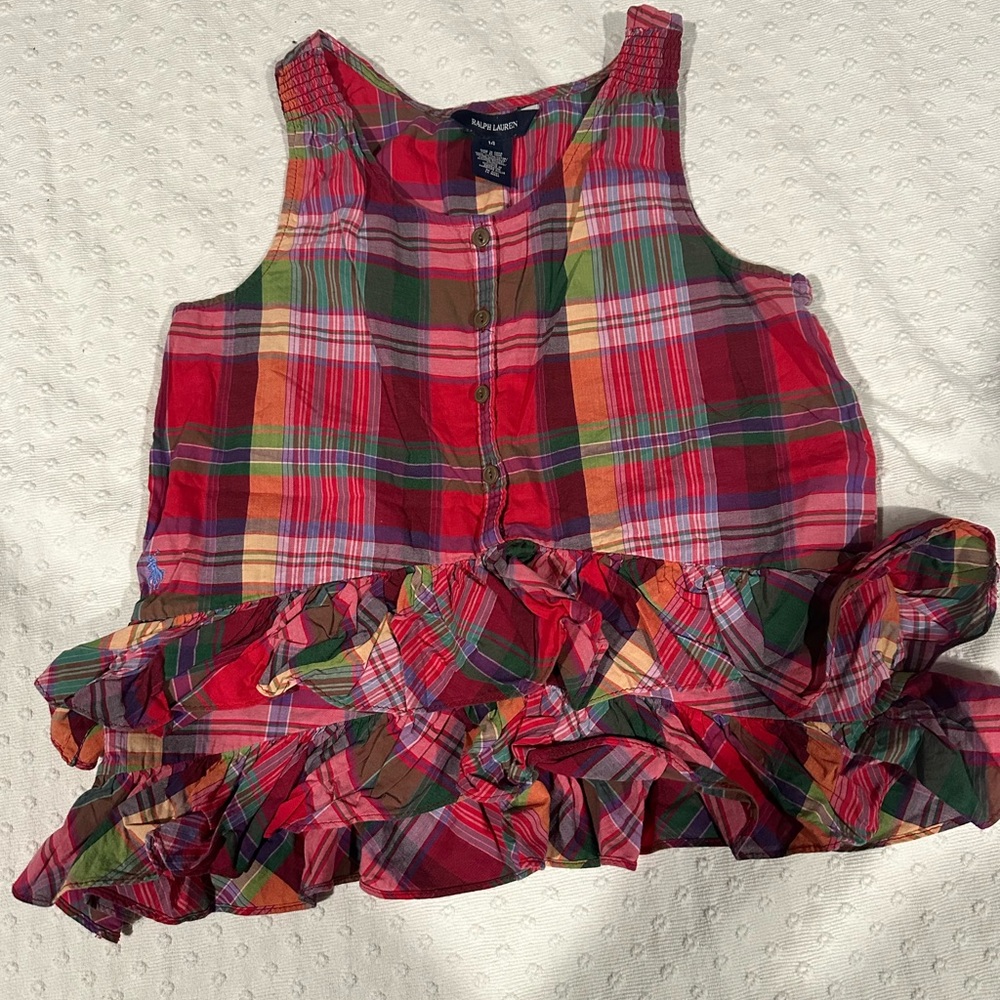 Ralph Lauren Multicolor Plaid Ruffle Kids Blouse